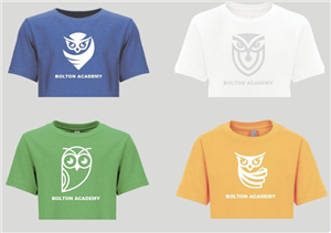 Picture shows blue shirt, white shirt, green shirt, and yellow shirt